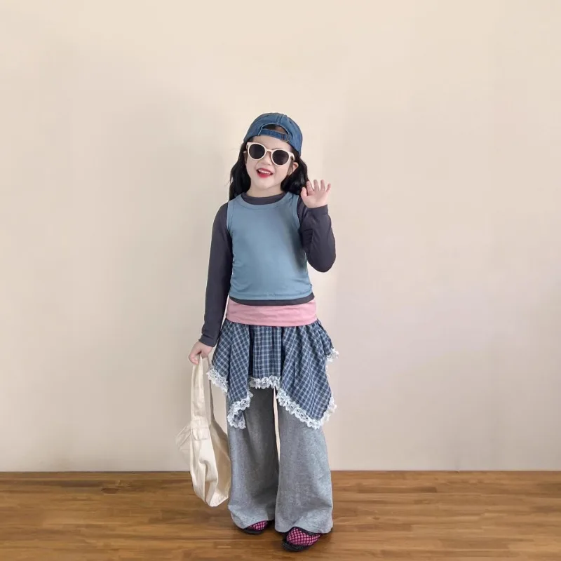 【リンクコーデ】カラーマシュマロベストTシャツセット／スカート付きパンツ