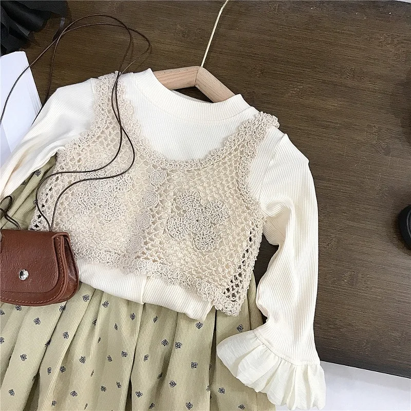 フリルTシャツレースビスチェコーデュロイスカート3点セット