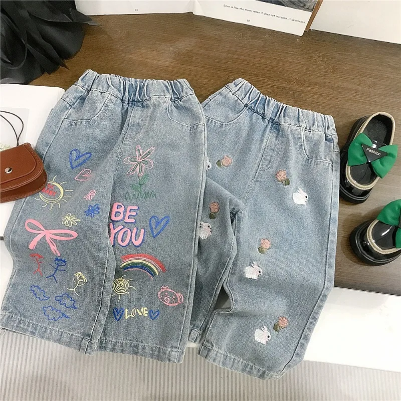 クレヨンスケッチイラストデニムパンツ