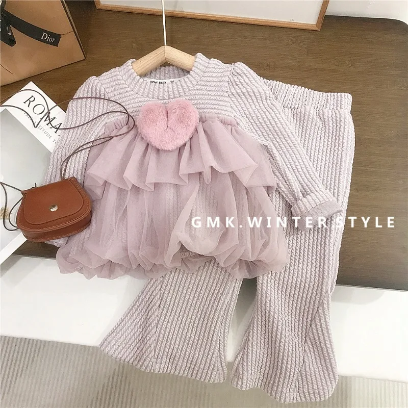 ハートモチーフチュールフリルフレアパンツセットアップ