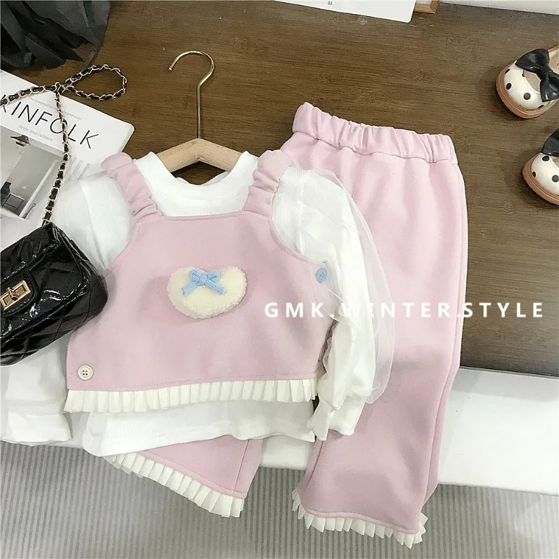 ふわふわハートベストパフスリーブTシャツパンツ3点セット