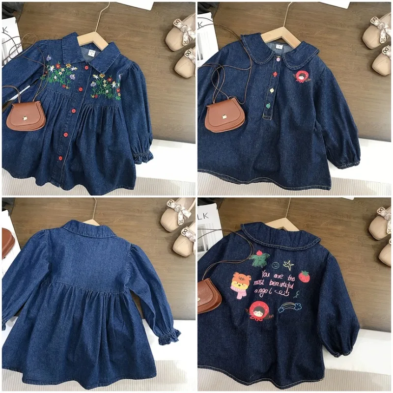パンジー刺繍トマトプリントデニムワンピース