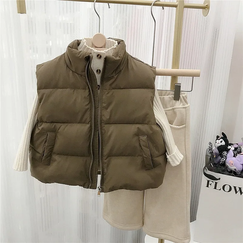 【リンクコーデ】ブラウン中綿ベスト／ウエストゴムパンツ