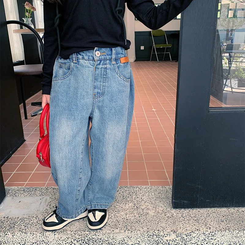 レトロウォッシュウエストゴムワイドデニムパンツ