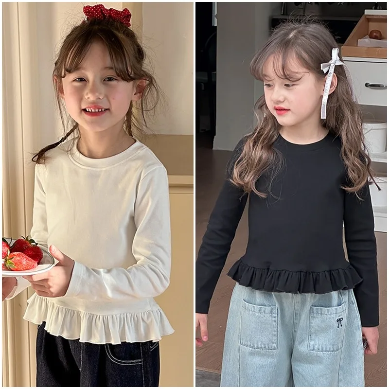 【KID】裾フリル切替クルーネック長袖Tシャツ