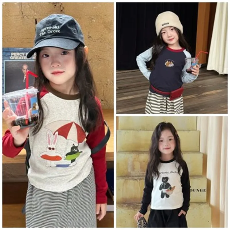バカンスタイムプリント配色ラグラン長袖Tシャツ