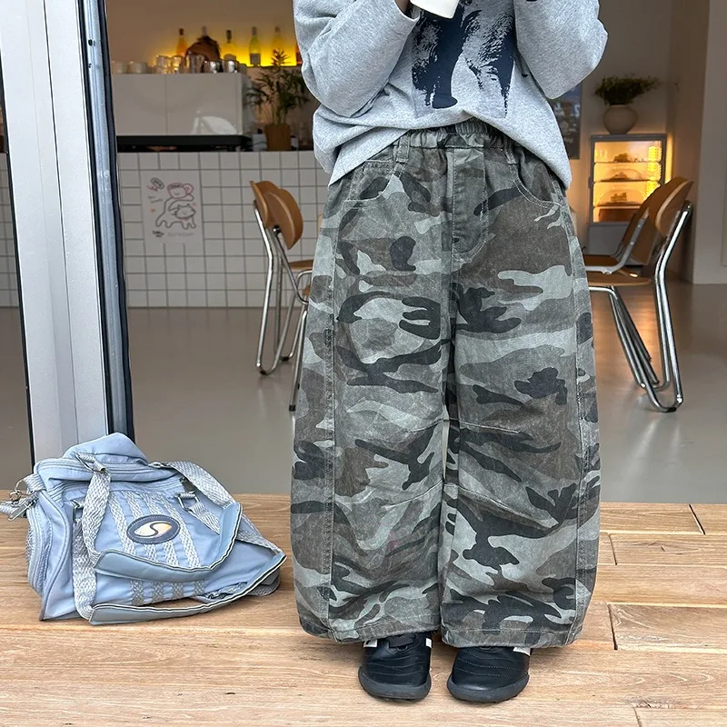 ミリタリー迷彩ワイドカーゴロングパンツ