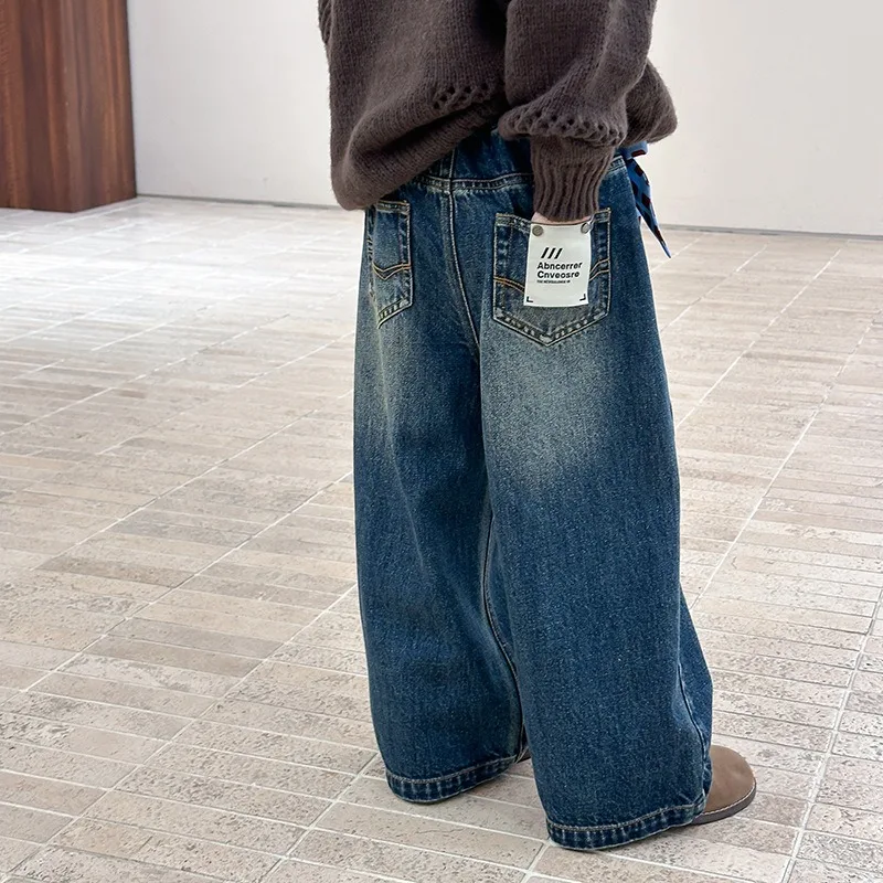 ヴィンテージ風ウォッシュ加工ワイドデニムパンツ