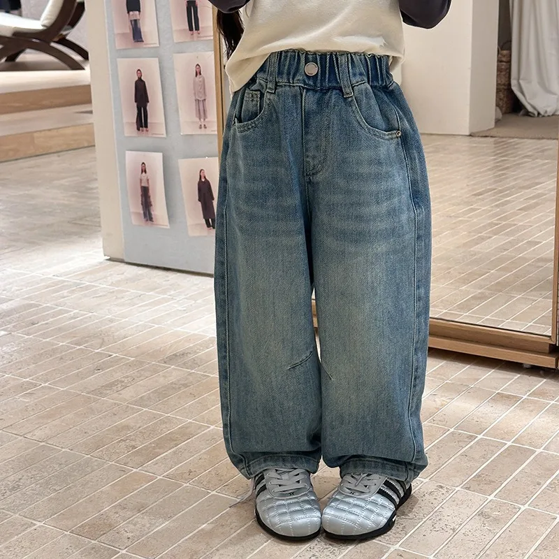 ヴィンテージ加工ラウンドワイドデニムパンツ