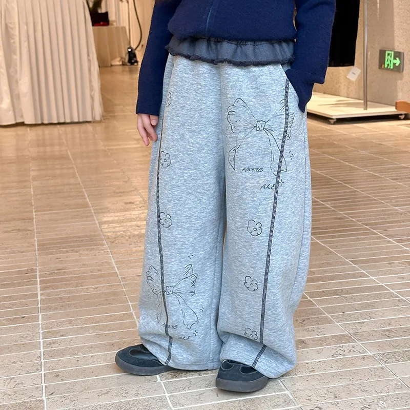 リボン総柄プリントペンシルスウェットパンツ
