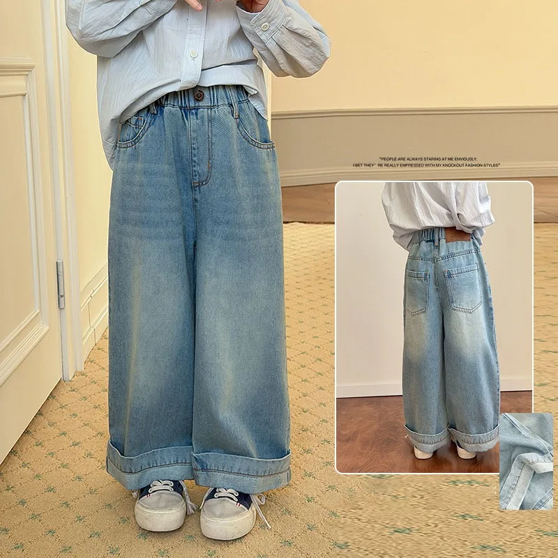 ヴィンテージ風ロールアップストレートデニムパンツ