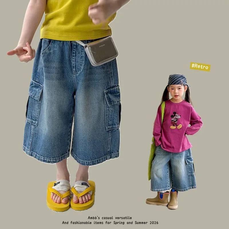ヴィンテージ風カーゴクロップドデニムパンツ