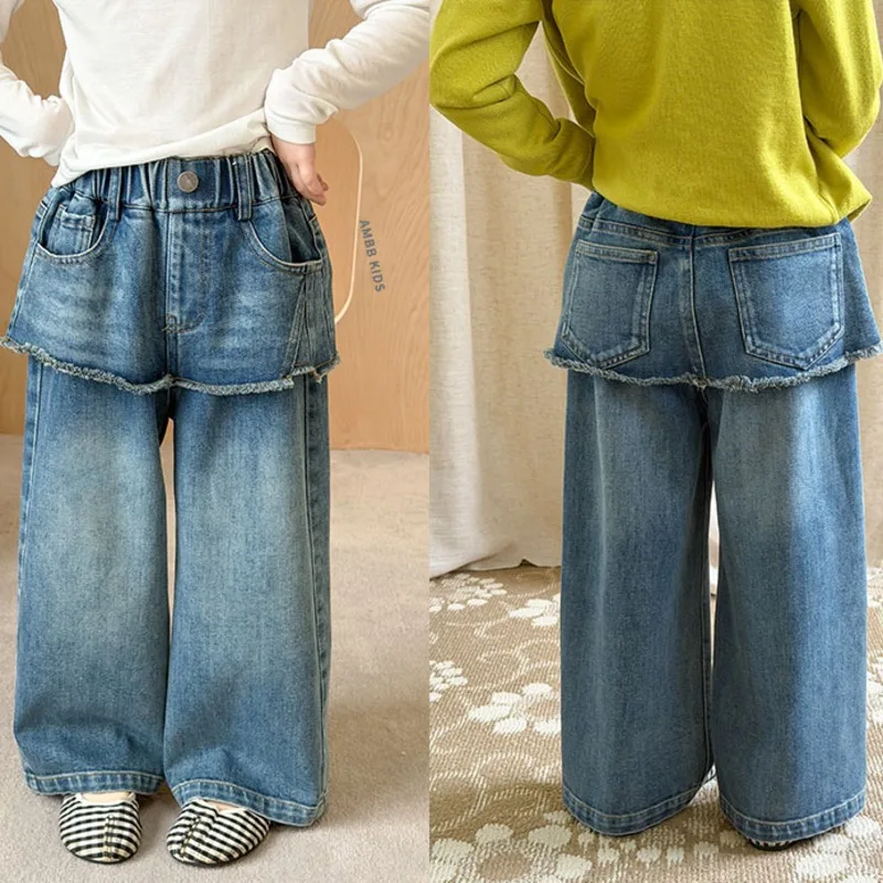 レイヤード風フリンジペプラムデニムパンツ