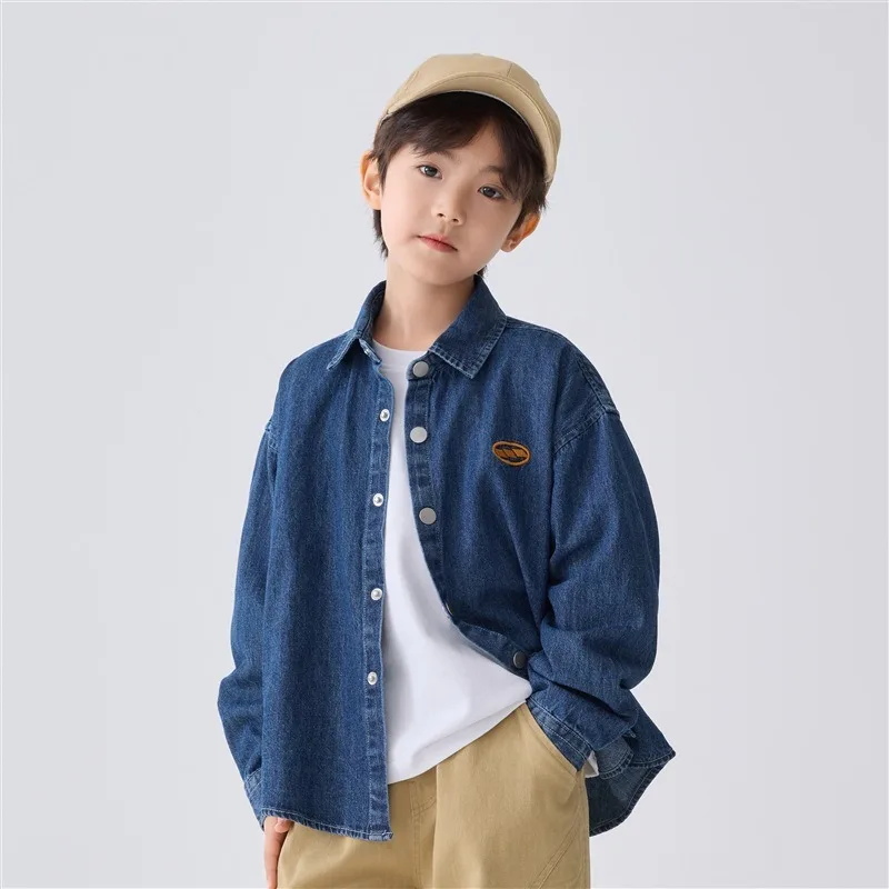 春秋ベーシックカジュアル長袖デニムシャツ