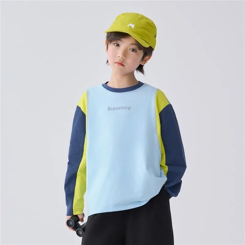 【KID】配色切り替えスポーティーロゴ長袖Tシャツ