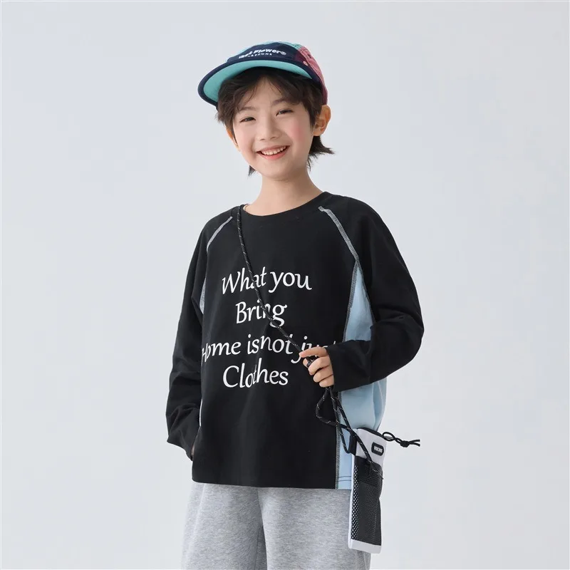 英字レタリングプリント配色切替長袖Tシャツ