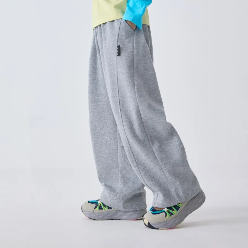 無地リブなしスウェットワイドロングパンツ