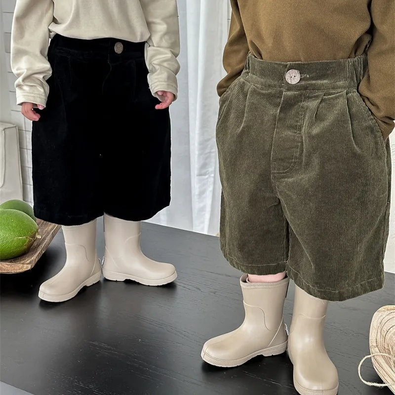 レトロシンプルコーデュロイハーフパンツ