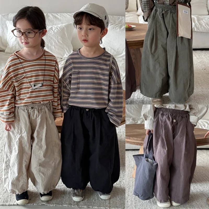 ウエストひも切替ゆったりワイドバルーンパンツ
