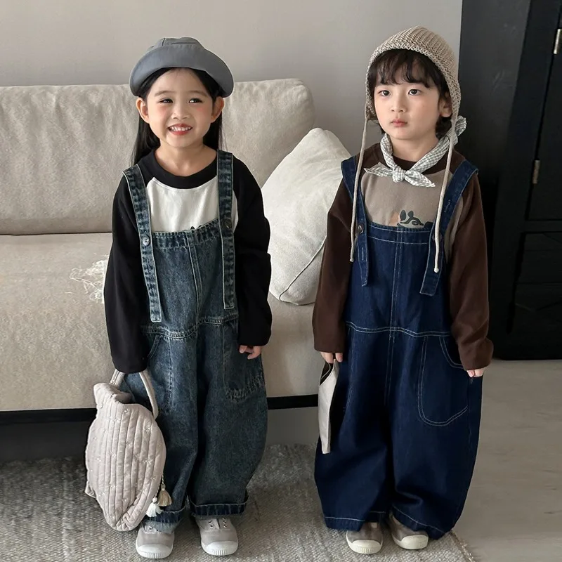 スイングダンスデニムワイドサロペットパンツ