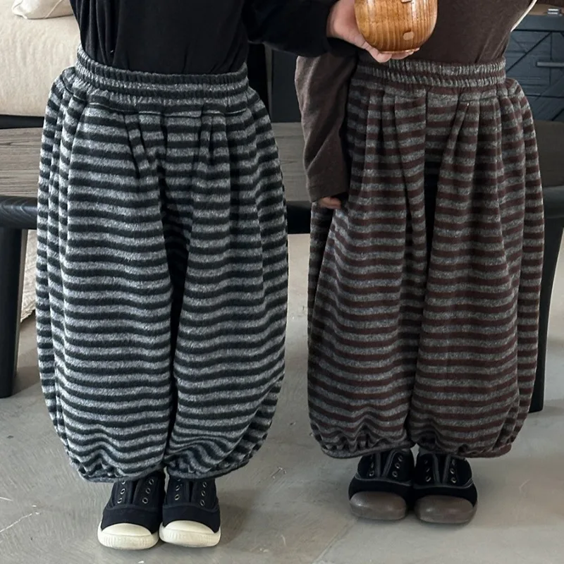 ウエストゴム起毛ストライプバルーンパンツ