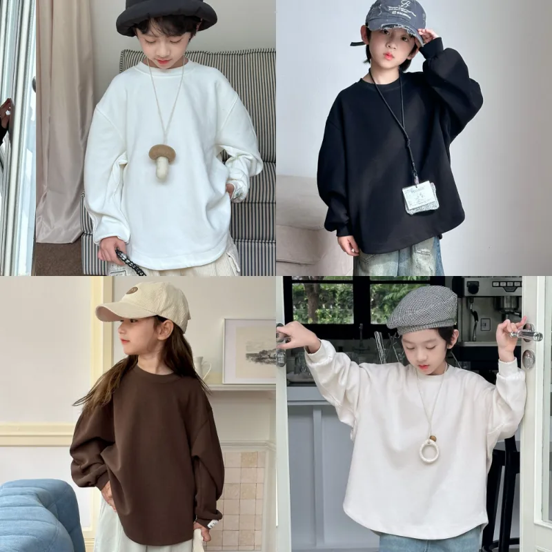 ラベル付クルーネック無地長袖Tシャツ