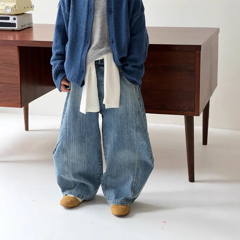スラブデニムルーズワイドカーブパンツ