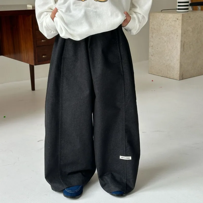 【KID】ロゴタグワイドストレートカジュアルパンツ