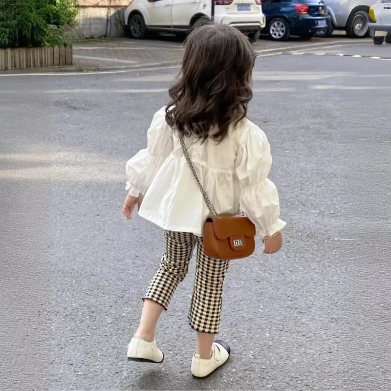 バブルフリルブラウスチェックフレアパンツセットアップ