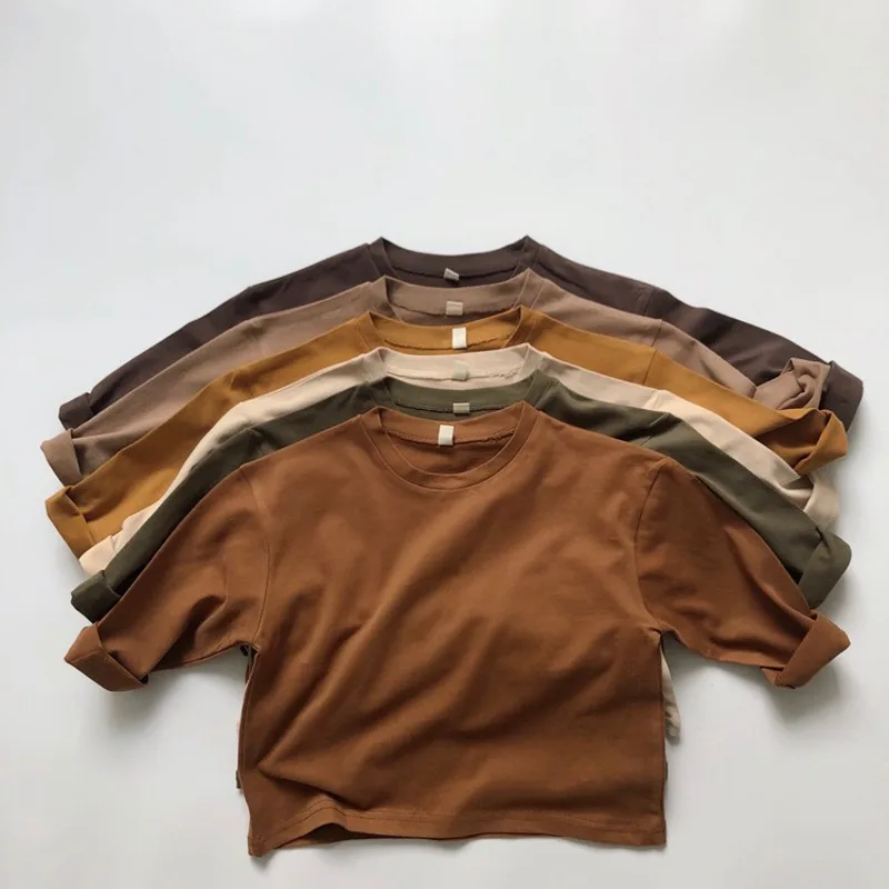 ドロップショルダーベーシックコットン長袖Tシャツ