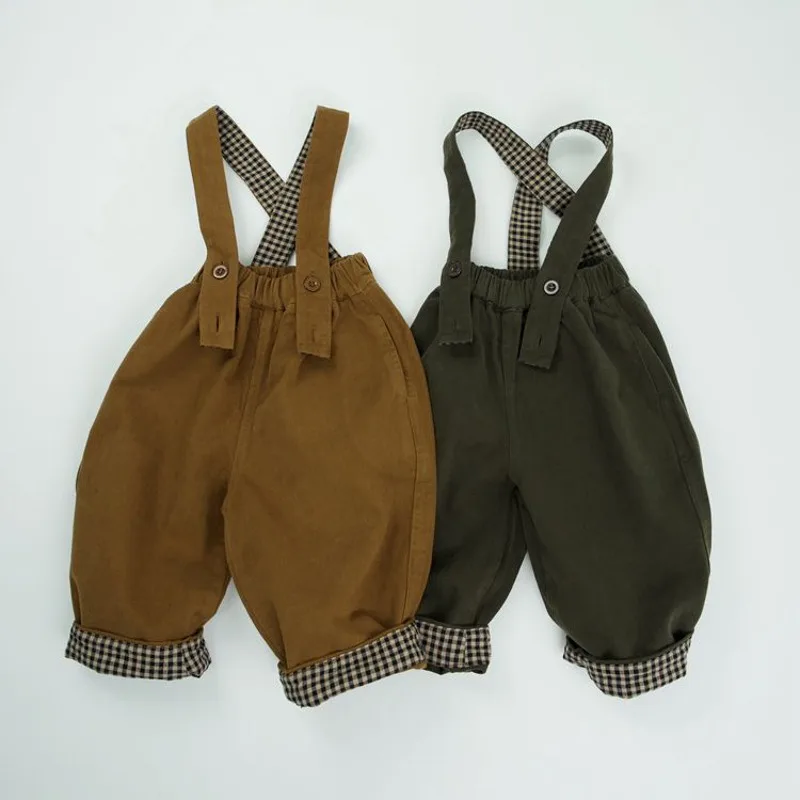 チェックサスペンダーサロペットパンツ