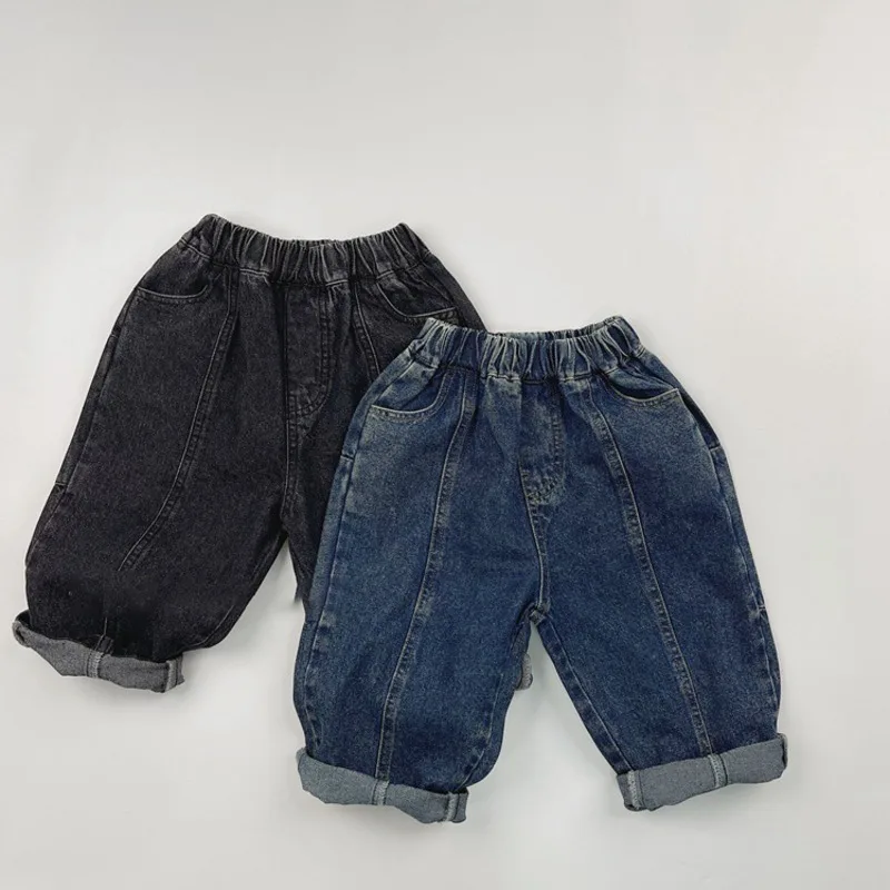 ステッチデザインウォッシュデニムロングパンツ