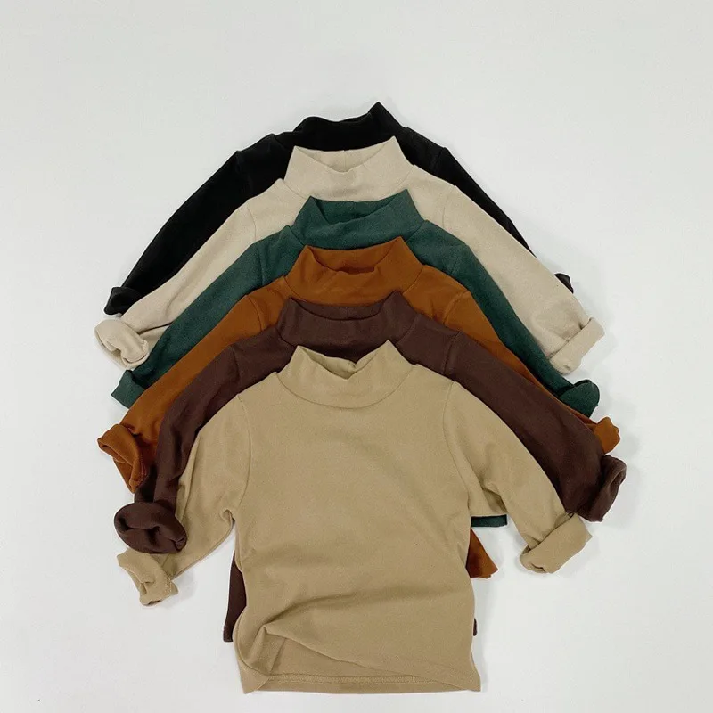 秋カラーシンプルハイネック長袖Tシャツ