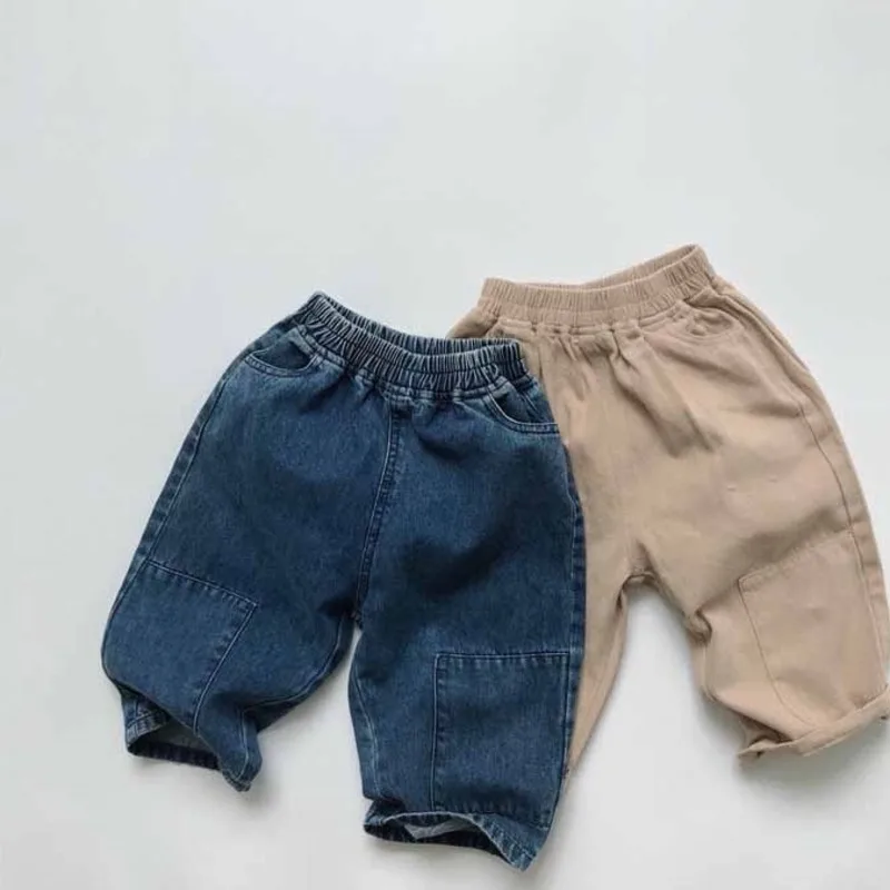 【KID】コットンデニムウエストゴムワイドパンツ