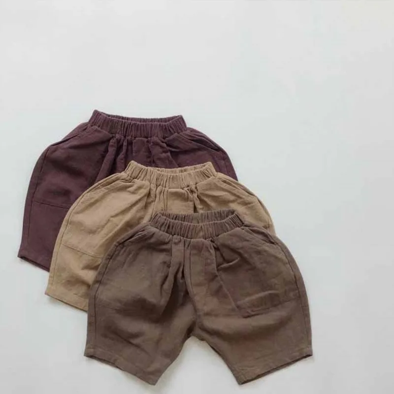 シンプル無地ウエストゴムワイドハーフパンツ