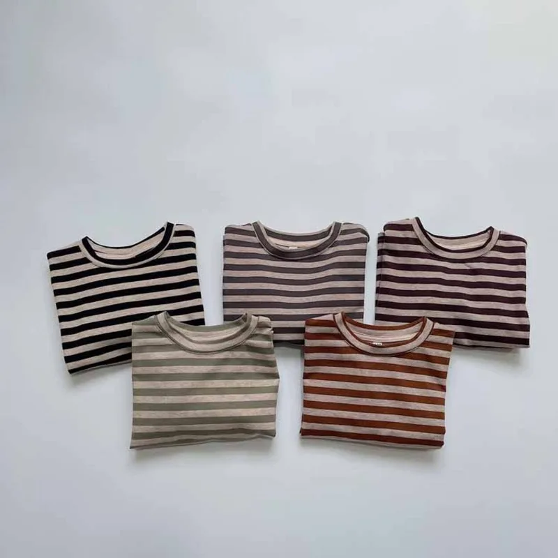 【KID】デイリーストライプクルーネック長袖Tシャツ