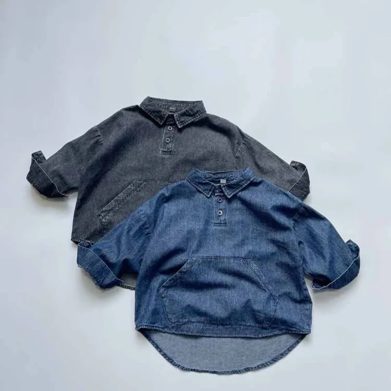 【KID】シンプルデニムプルオーバーアノラックシャツ