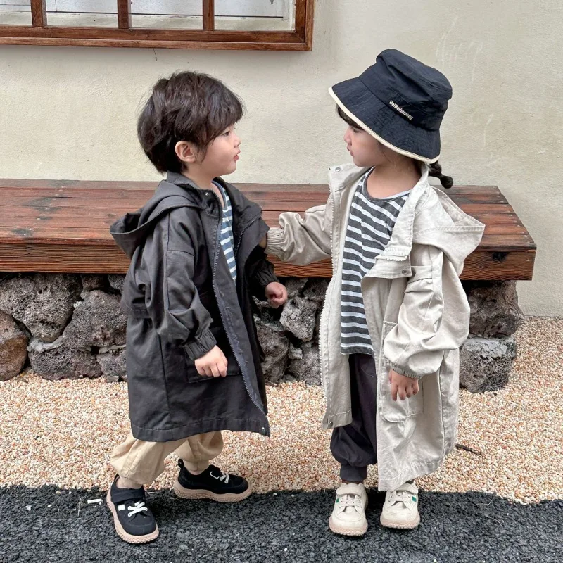 フード付きロングポケットトレンチコート