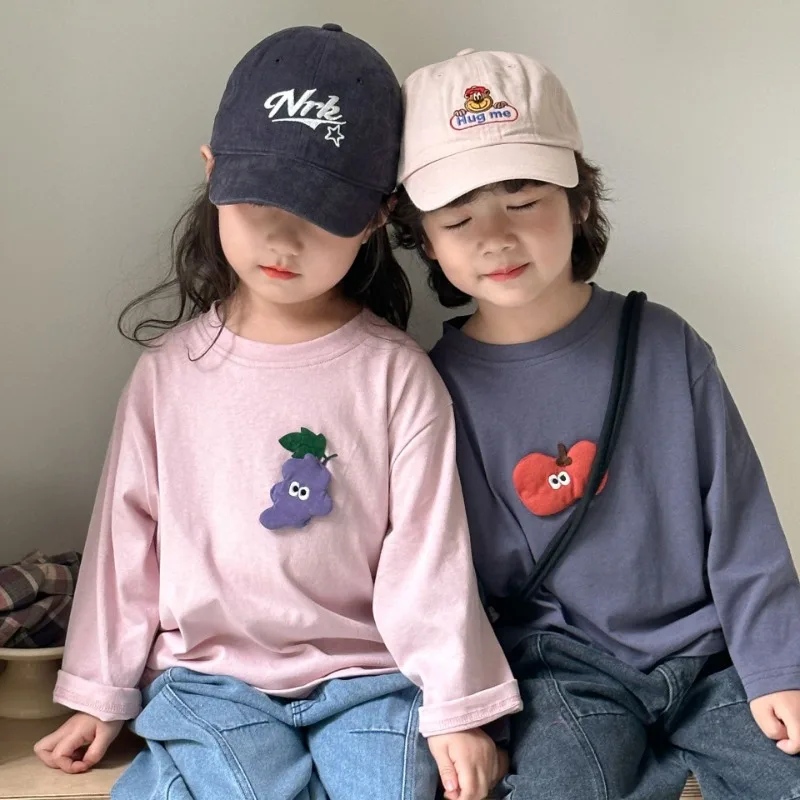 【KID】りんごぶどうモチーフクルーネック長袖Tシャツ