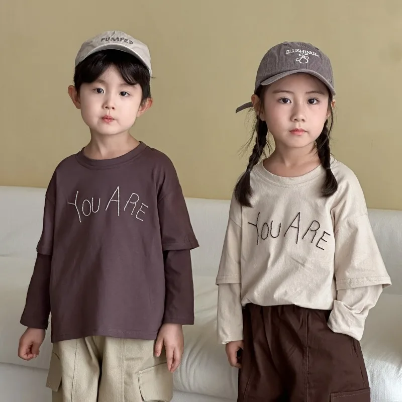 レタリングフェイクレイヤード長袖Tシャツ