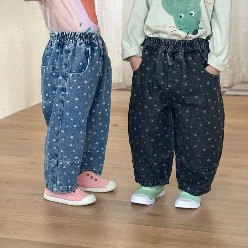 ハート総柄ワイドシルエットデニムパンツ
