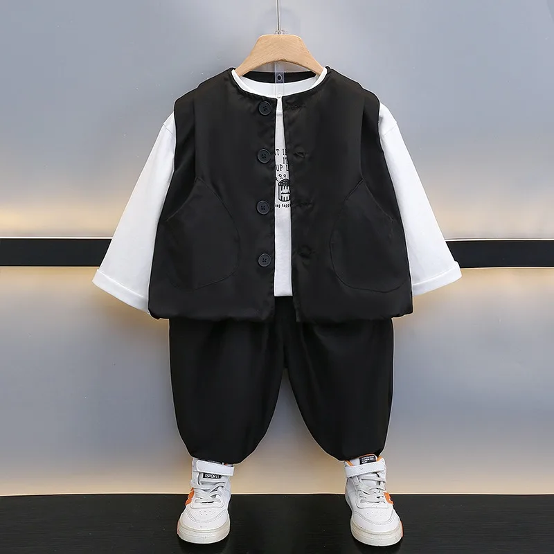 カジュアルベスト長袖Tシャツパンツ3点セット