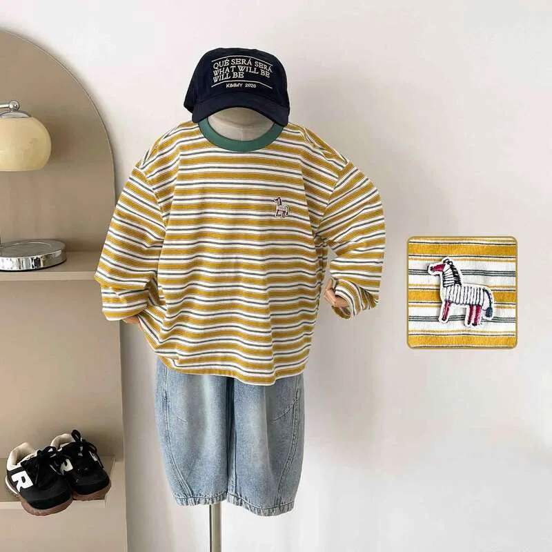 ホースワンポイントストライプ長袖Tシャツ