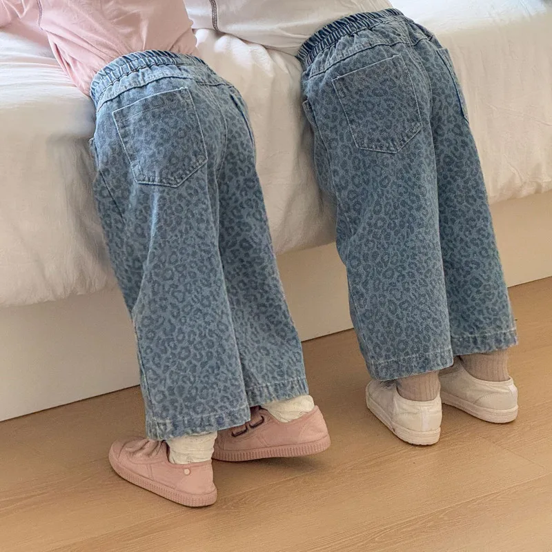 レオパード柄ワイドデニムロングパンツ