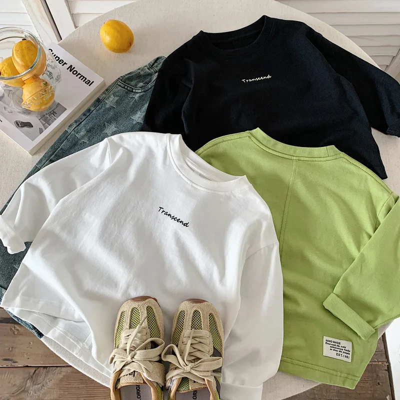 英字ロゴプリント長袖コットンTシャツ
