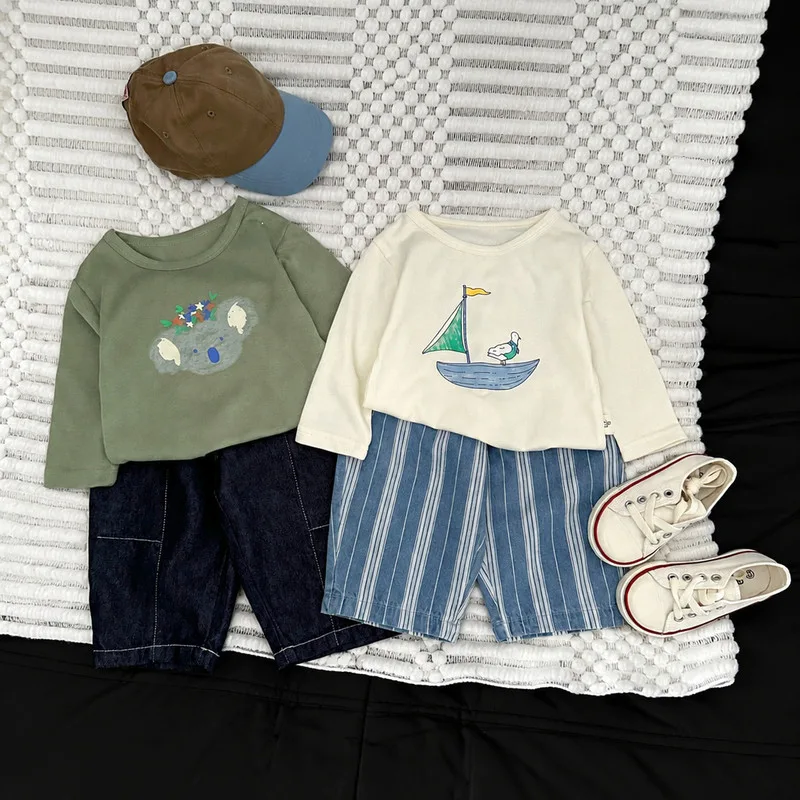 カートゥーンアニマルプリント長袖Tシャツ