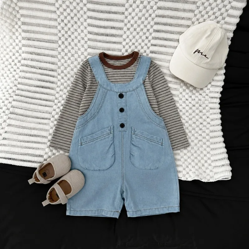 【BABY】デニムサロペットパンツ（ブラウンストライプトップス追加可）