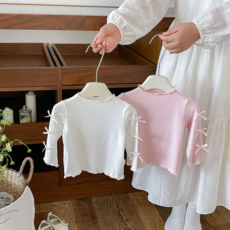 リリー袖リボンコットン長袖Tシャツ