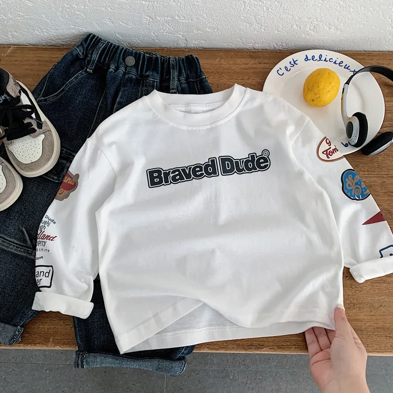 英字ロゴプリントクルーネック長袖Tシャツ