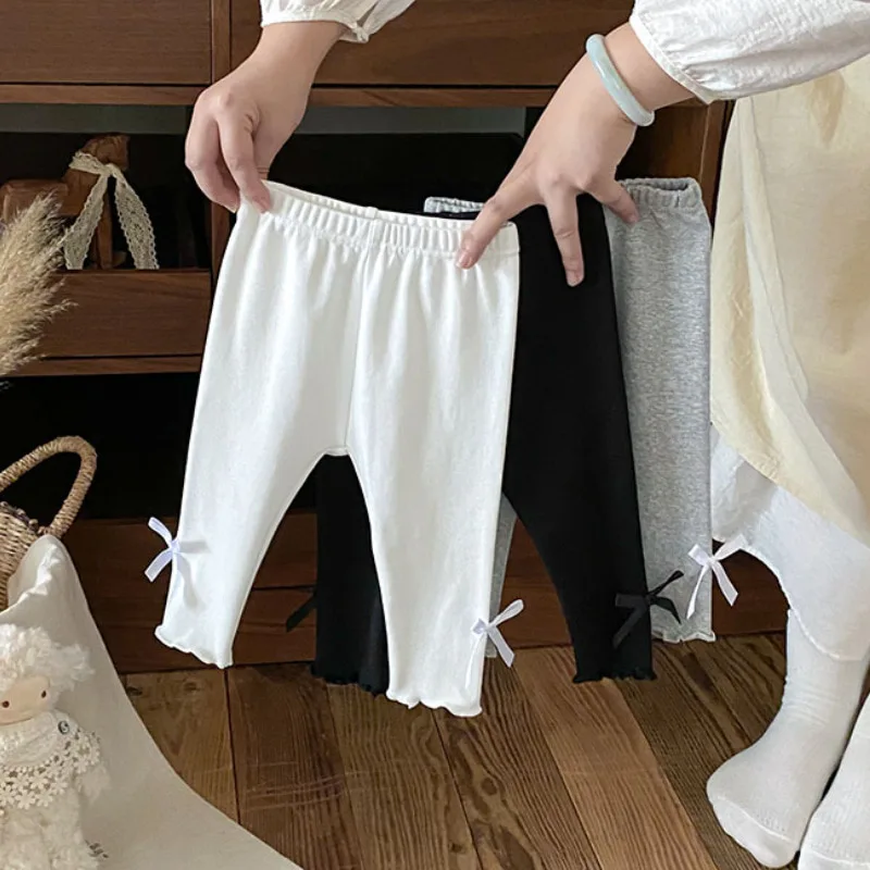 女の子裾リボン付きレギンスパンツ